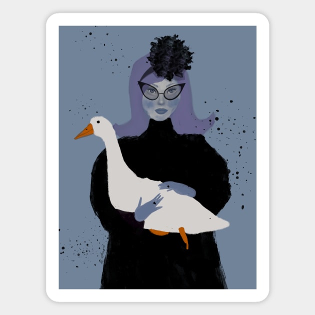 Lady holding a goose Magnet by Colormyline by Denis Senyol